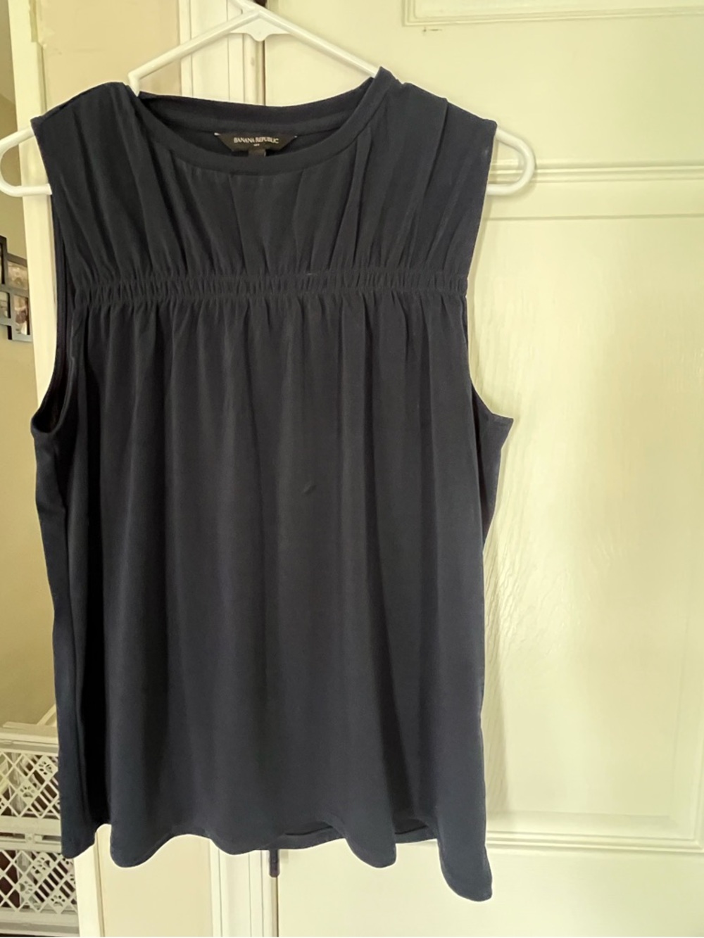Banana Republic Navy Sleeveless Pleated Yoke Camisole